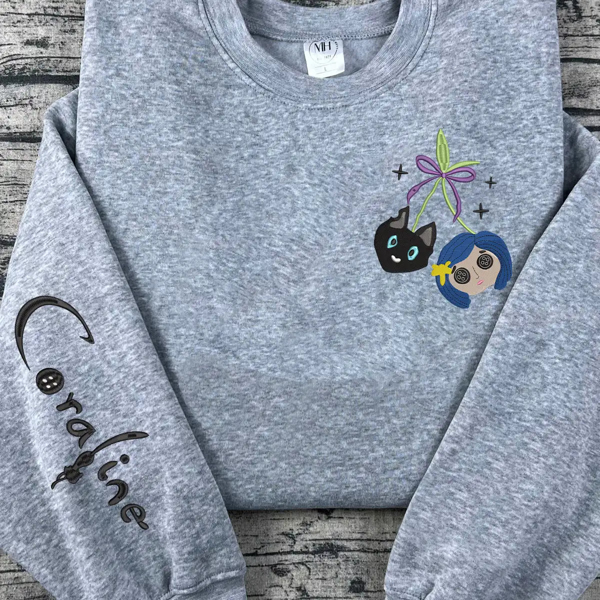 Coraline movie embroidered sweatshirt for fall season