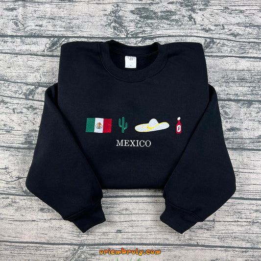 Mexico embroidered sweatshirt with flag and sombrero