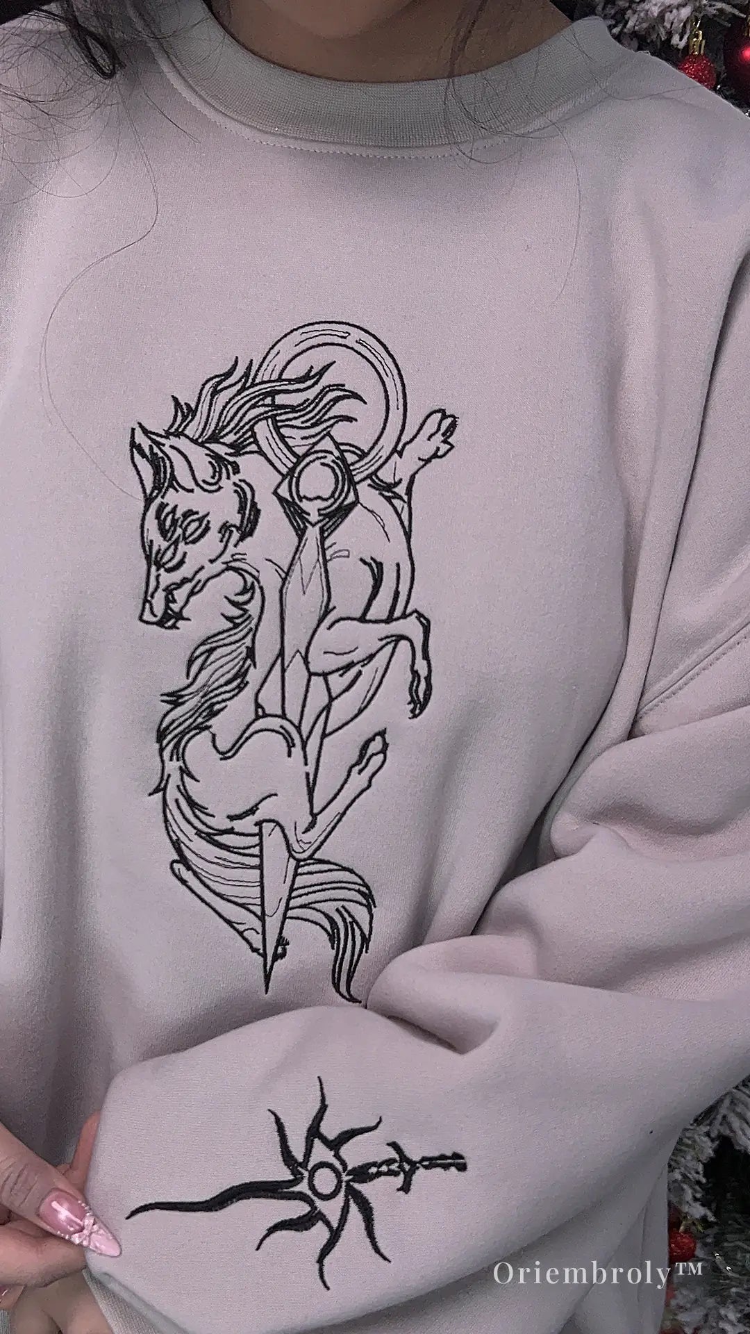 minimalist wolf embroidery design on sweatshirt