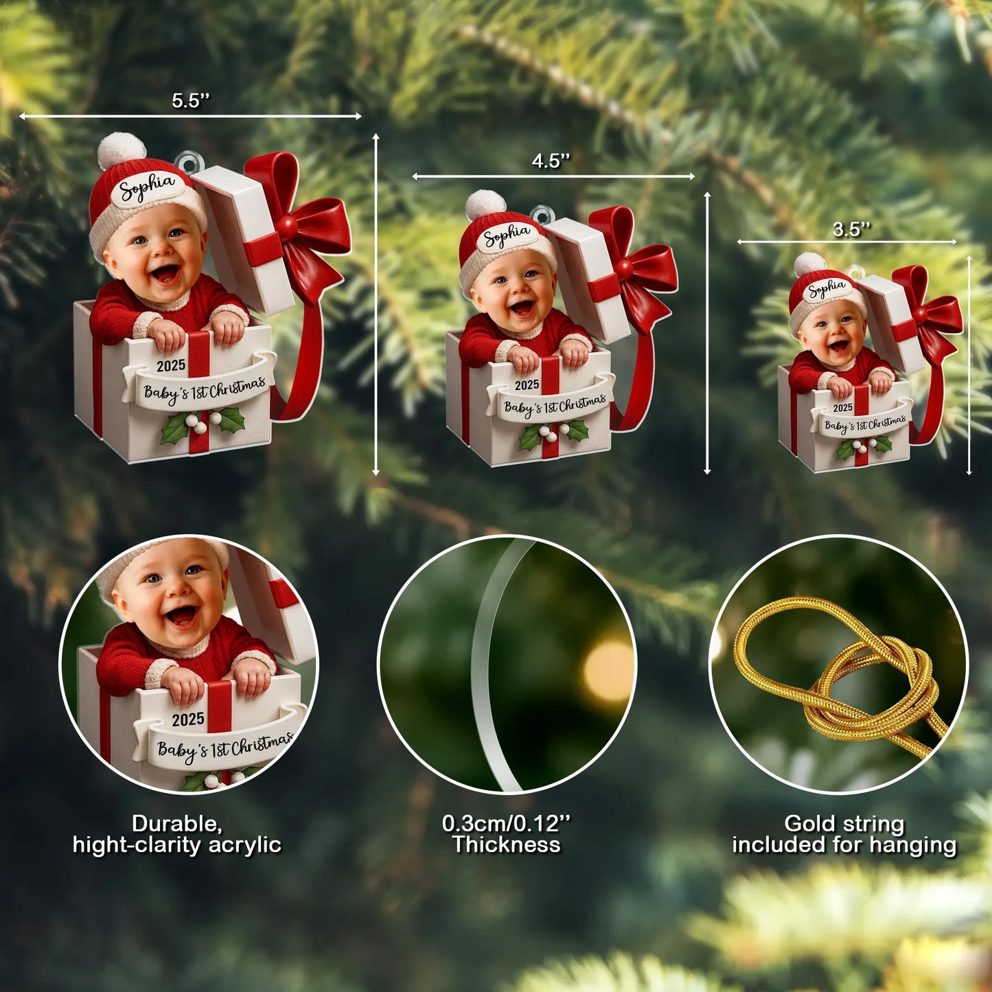 Baby shower gift custom Christmas ornament