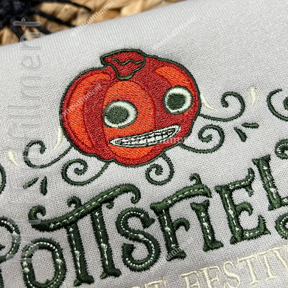 Creepy gothic embroidered sweatshirt with fall festival theme