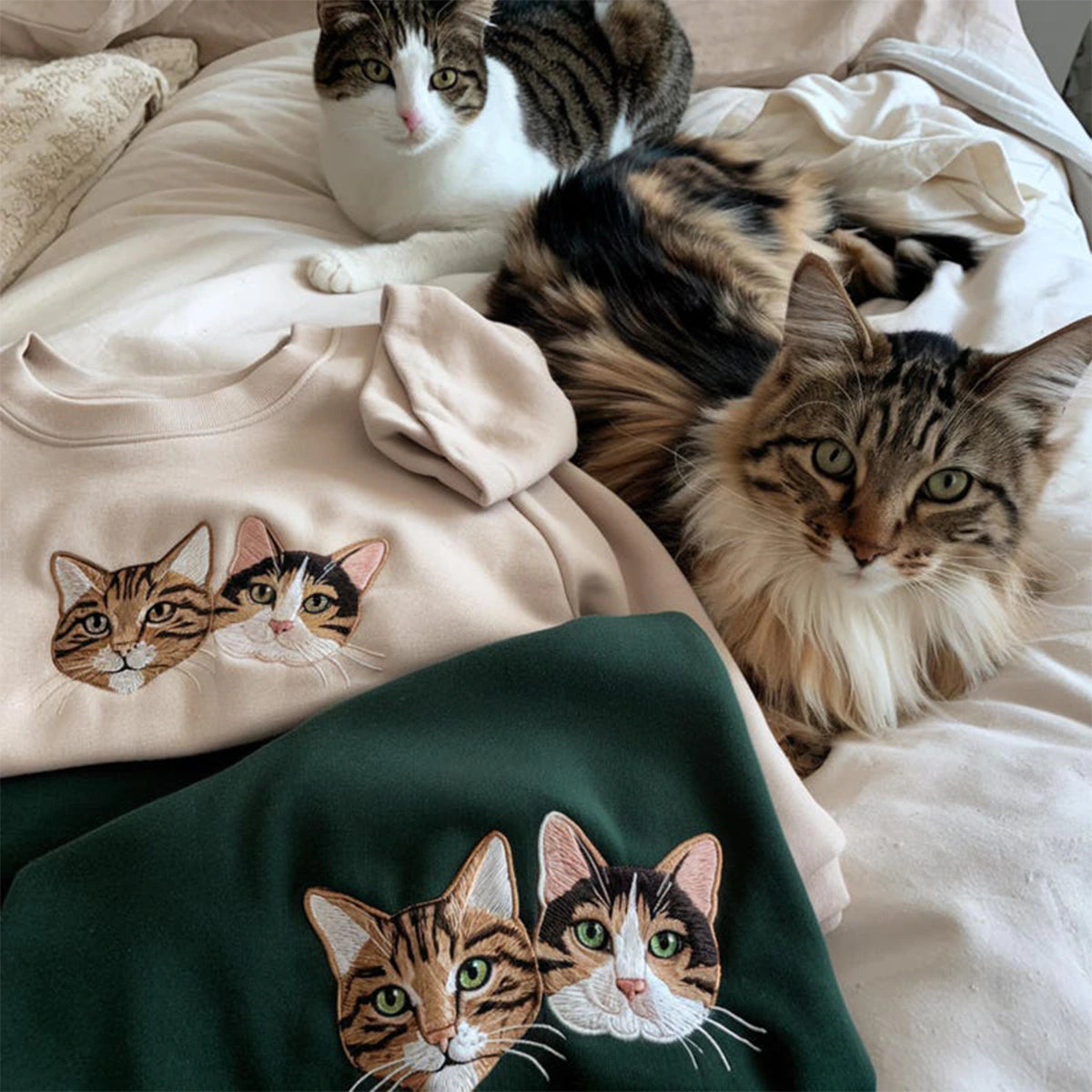 Pet portrait sweatshirt custom embroidered from photo with pet name