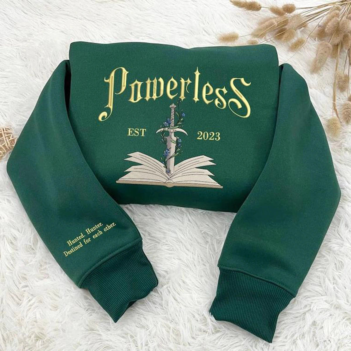 Powerless embroidered sweatshirt hoodie for women, featuring Lauren Roberts Merch, perfect for fans of the Powerless series and fantasy fashion.
