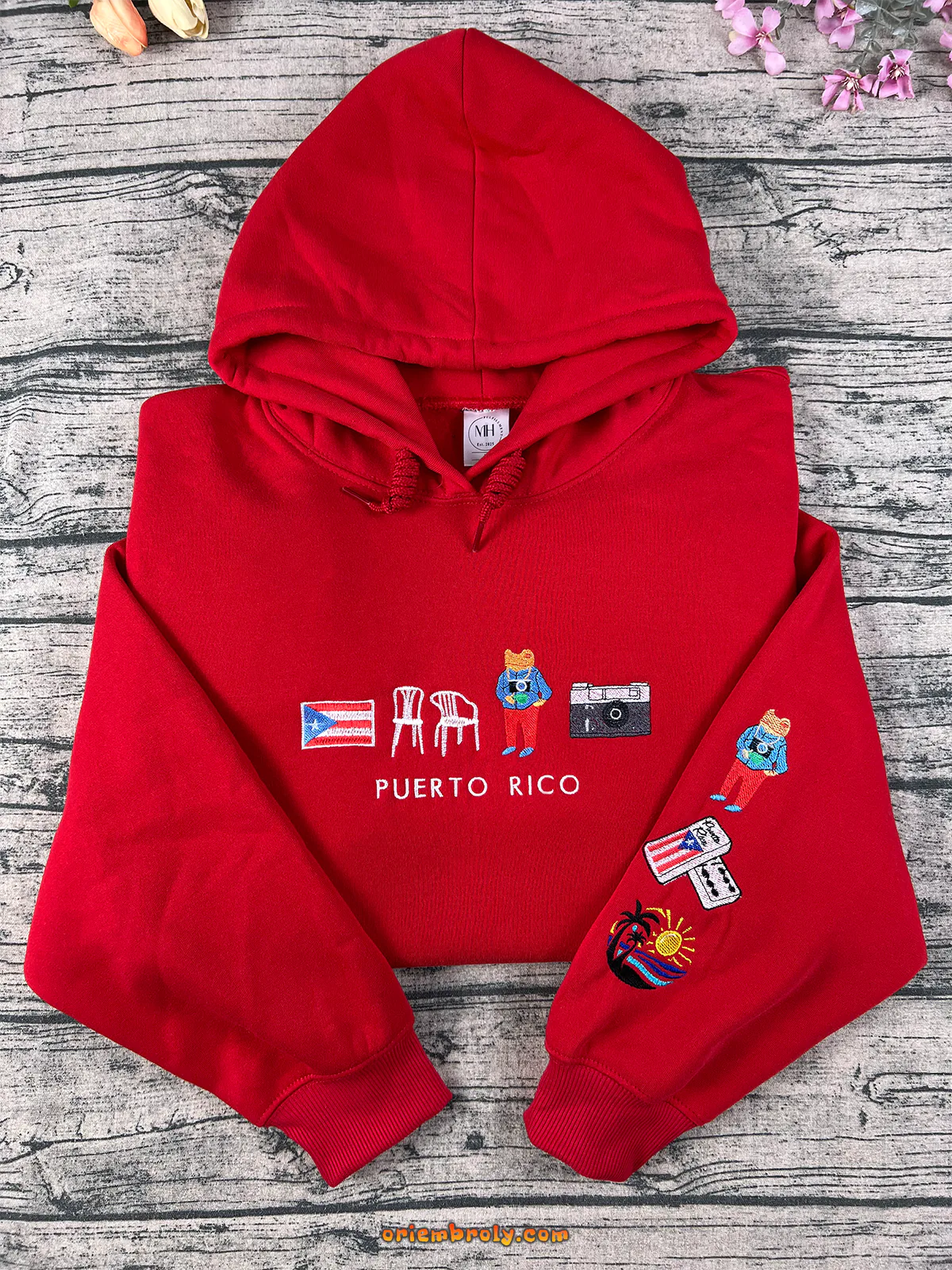Puerto Rico Embroidered Crewneck | Custom Hoodie & Sweatshirt | Personalized Puerto Rico Shirt Gift