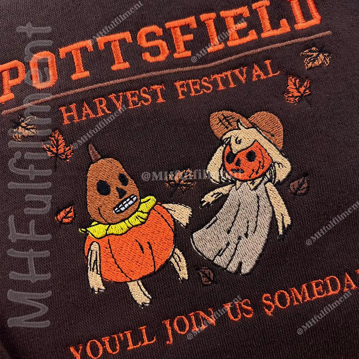 Pottsfield Harvest Festival embroidered hoodie with spooky design