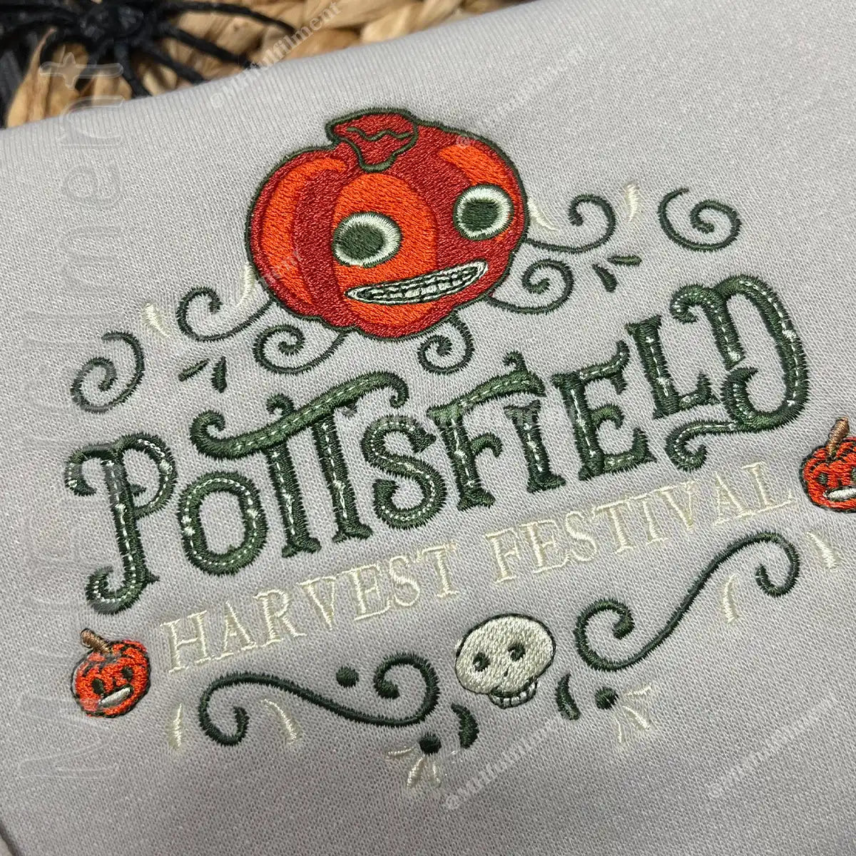 Unique Halloween hoodie with gothic pumpkin skeleton embroidery