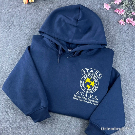 Retro Tactical Unit Embroidered Hoodie – Raccoon Police Style Survival Horror Sweatshirt