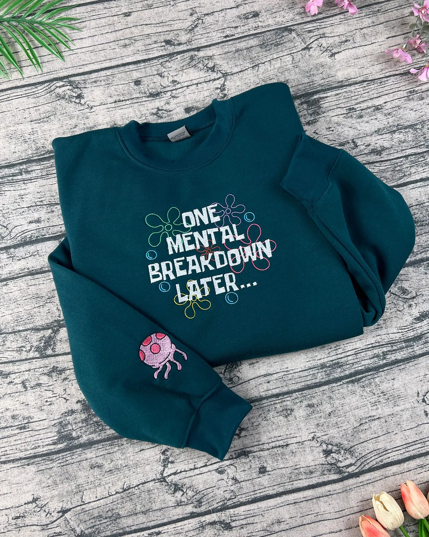Sad girl aesthetic hoodie – “One Mental Breakdown Later” embroidery