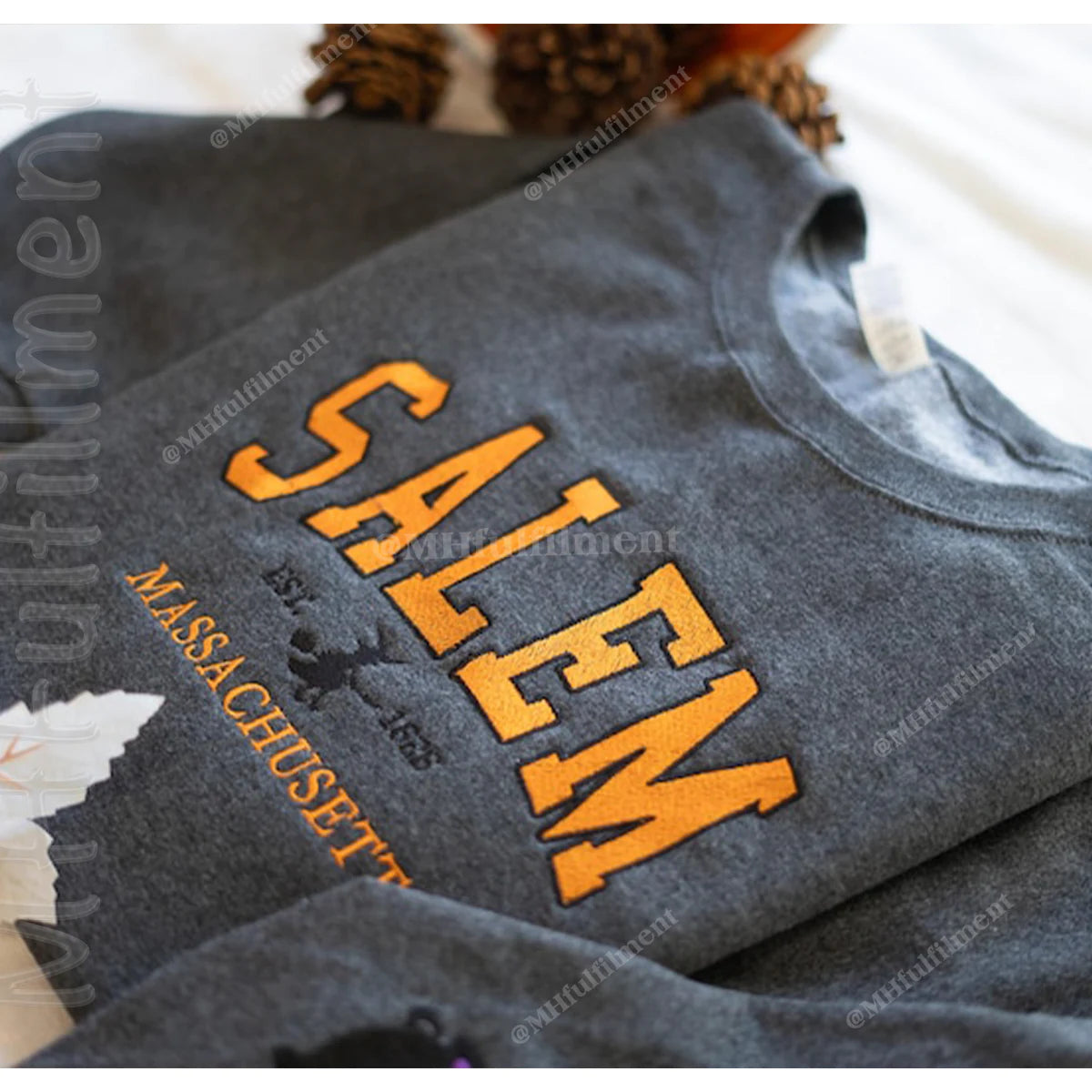 Gray tank top with 'Salem, Massachusetts' text on a white background