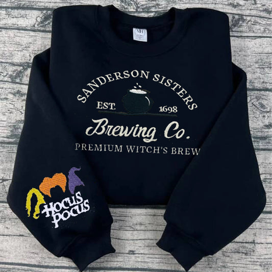 Embroidered Halloween embroidery sweatshirt/Spooky, sleeve hocus pocus, ghost, Y2K Style Embroidered Crewneck| Sanderson sisters brewing co