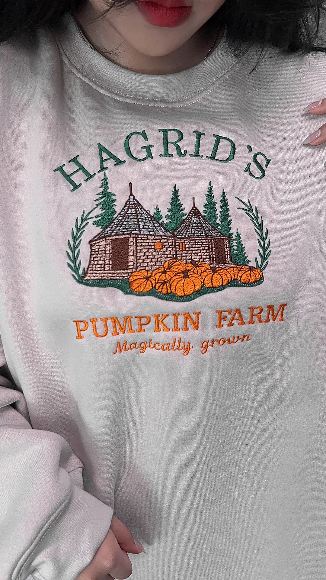 Spooky season Hagrid's Pumpkin Farm sweatshirt – embroidered fall and Thanksgiving pumpkin shirt