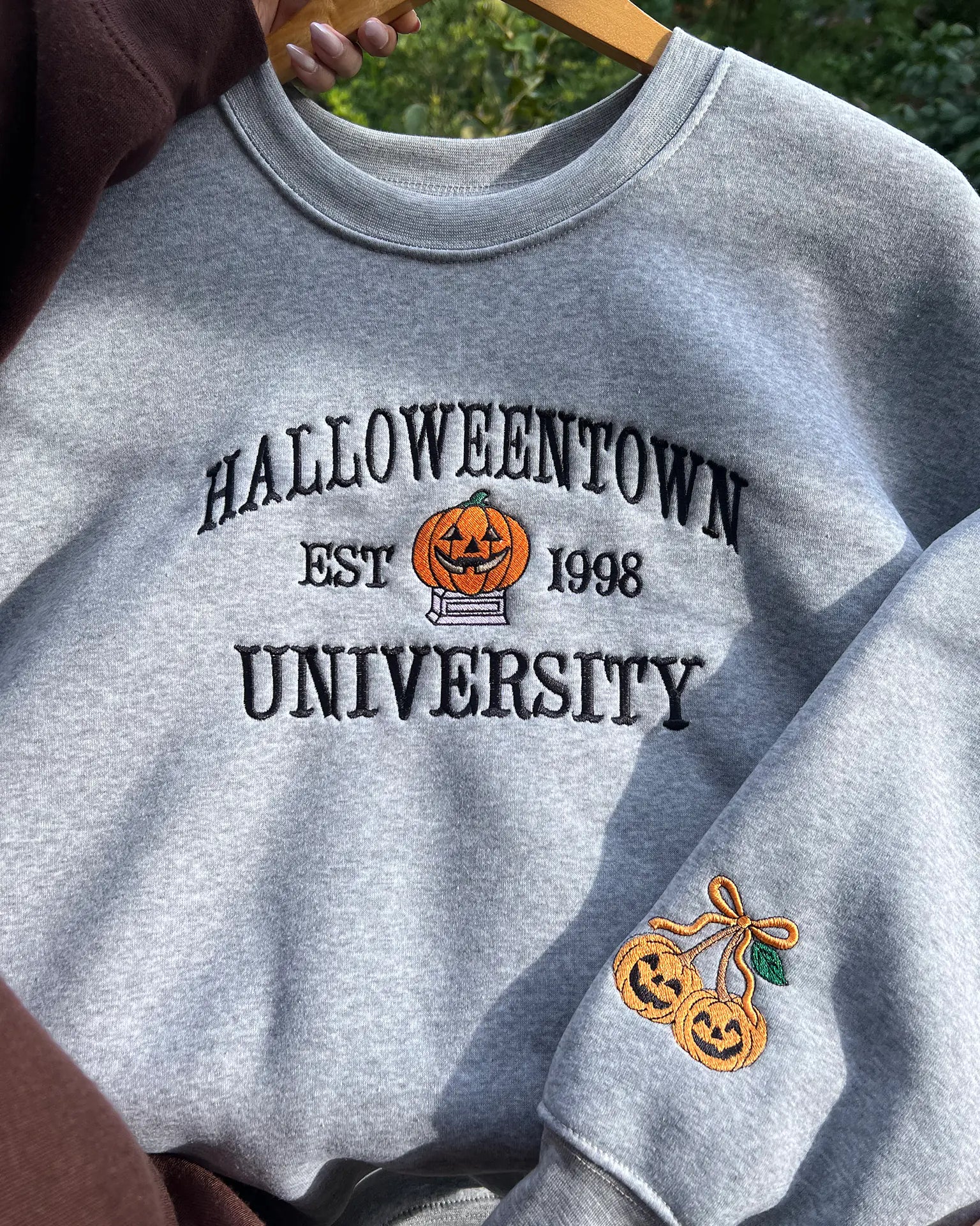 Spooky season Halloweentown University crewneck – embroidered pumpkin college sweatshirt for fall