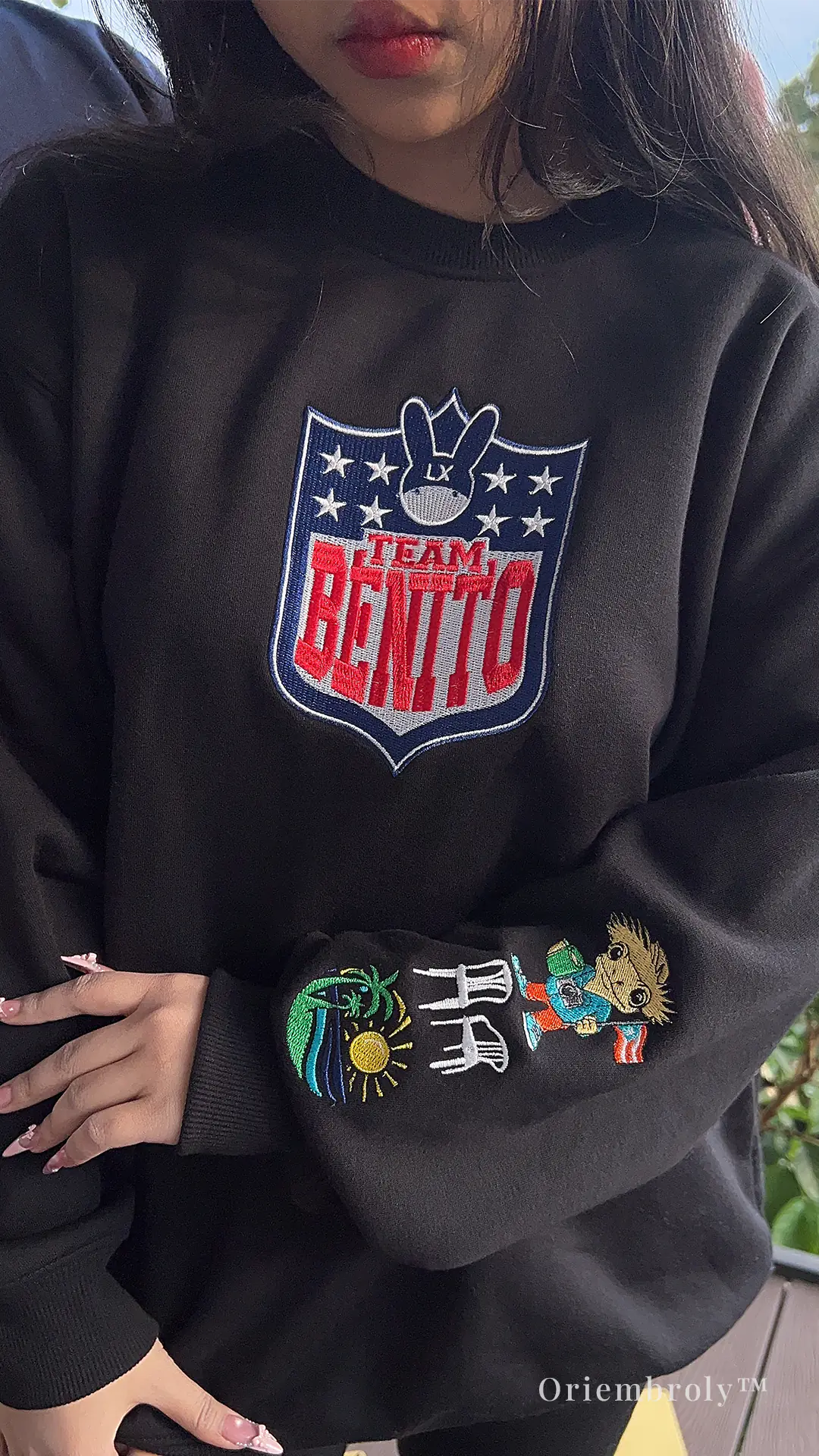 Sports-core fan sweatshirt with cultural embroidery