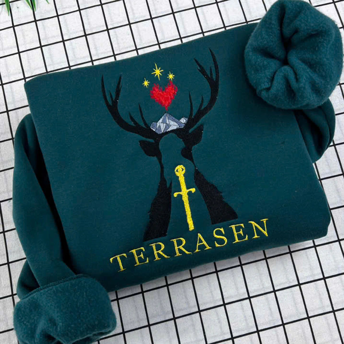 Terrasen Home of Stag embroidered sweatshirt, inspired by Throne of Glass and Fireheart from SJM series