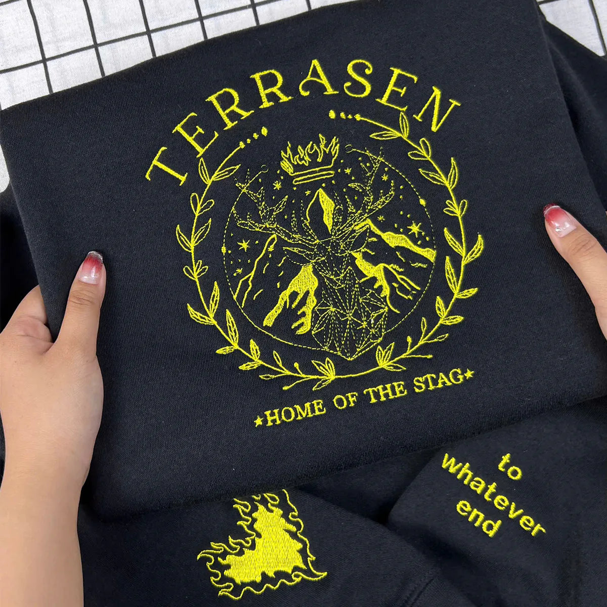 throne-of-glass-terrasen-sweatshirt-fireheart-to-whatever-end-bookish-hoodie