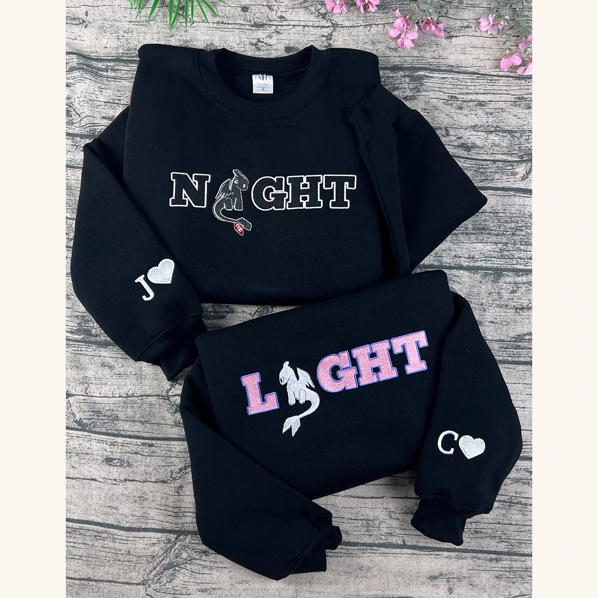 Romantic dragon couple embroidered on hoodie