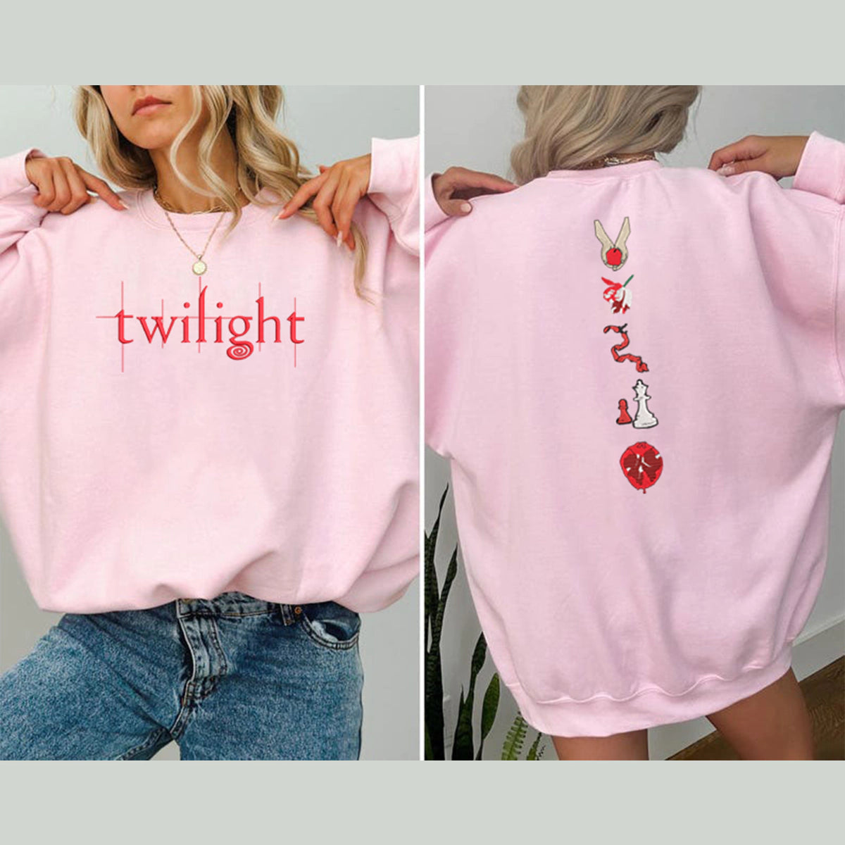 Embroidered Twilight sweatshirt with Edward Cullen vampire design, inspired by the Twilight Saga and perfect for book lovers.