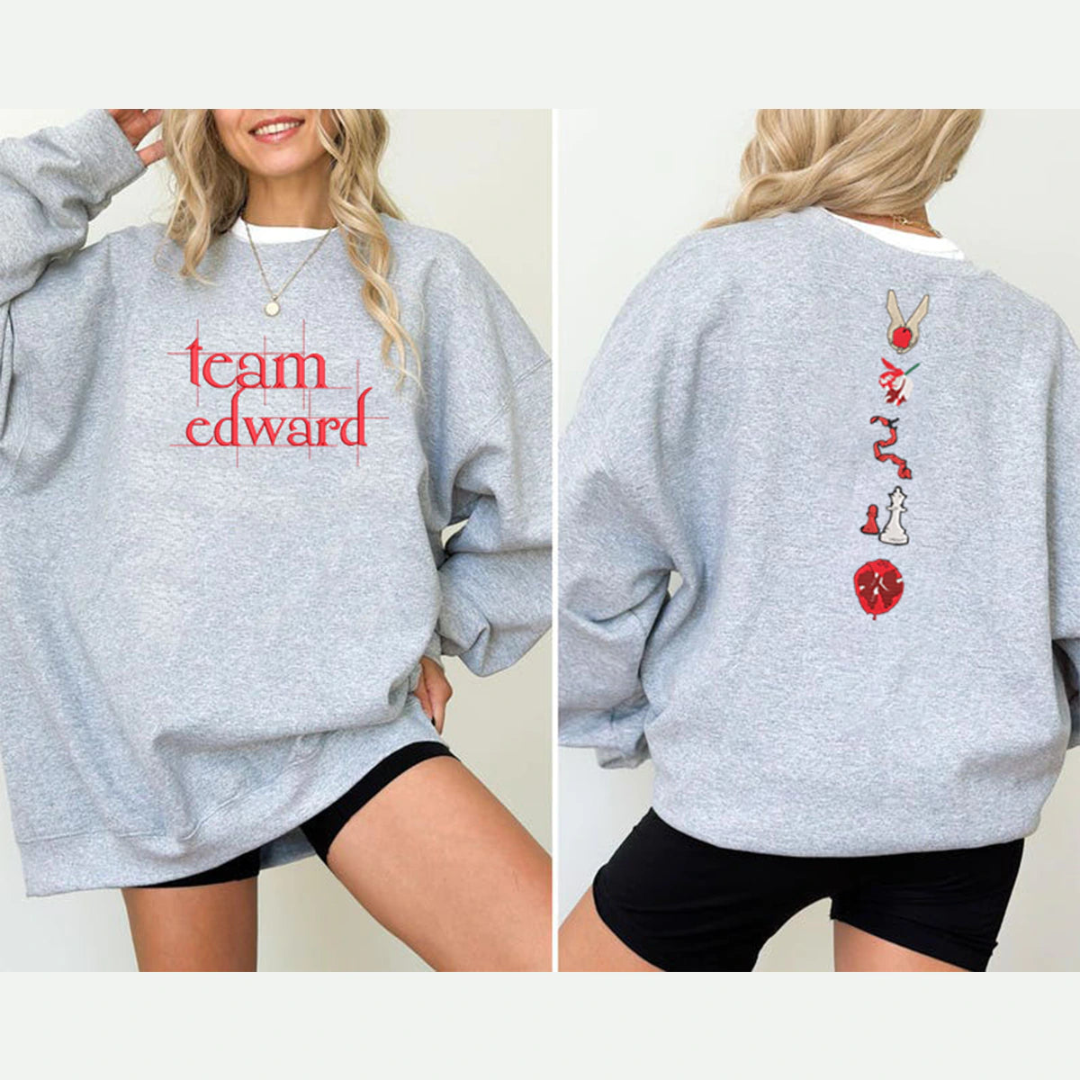 Bookish Twilight embroidered sweatshirt with Edward Cullen vampire design, ideal for fans of the Twilight Saga and book cover aesthetic.