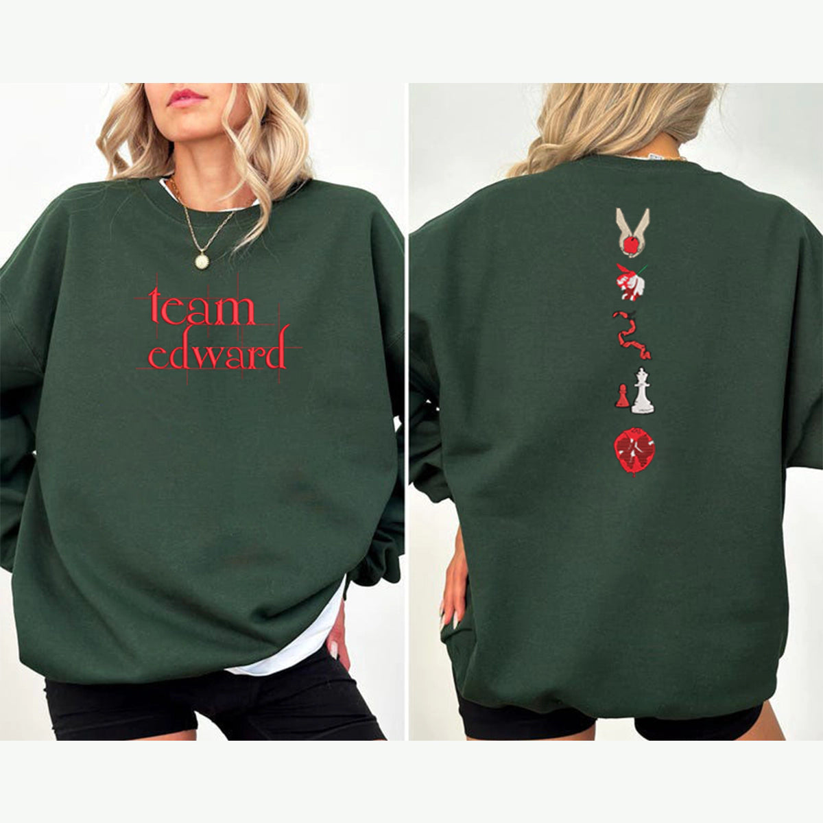 Twilight Saga bookish sweatshirt with Edward Cullen embroidery, ideal for fans of vampire romance and book cover aesthetics.