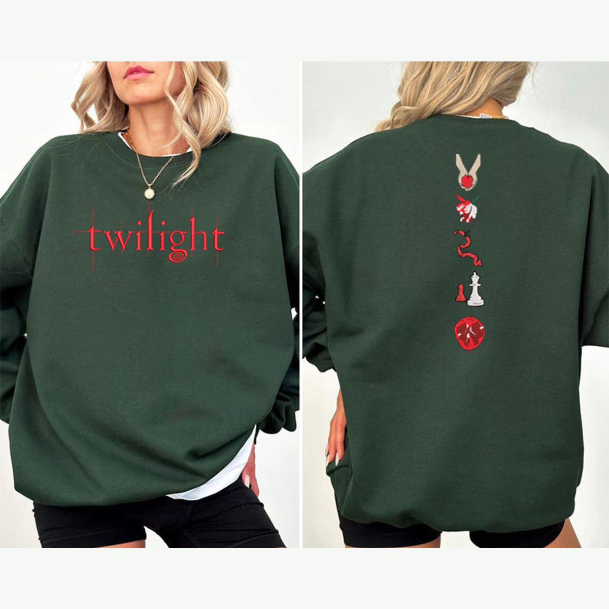 Twilight Saga bookish sweatshirt with Edward Cullen embroidery, ideal for fans of vampire romance and book cover aesthetics.