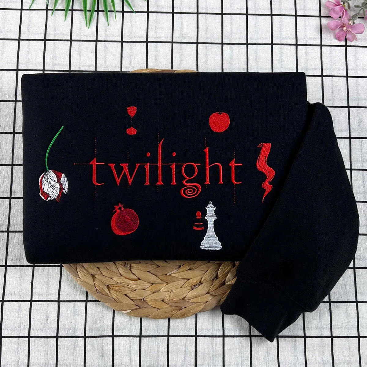 Twilight Saga embroidered sweatshirt crewneck featuring Edward Cullen, perfect bookish hoodie for Twilight fans.