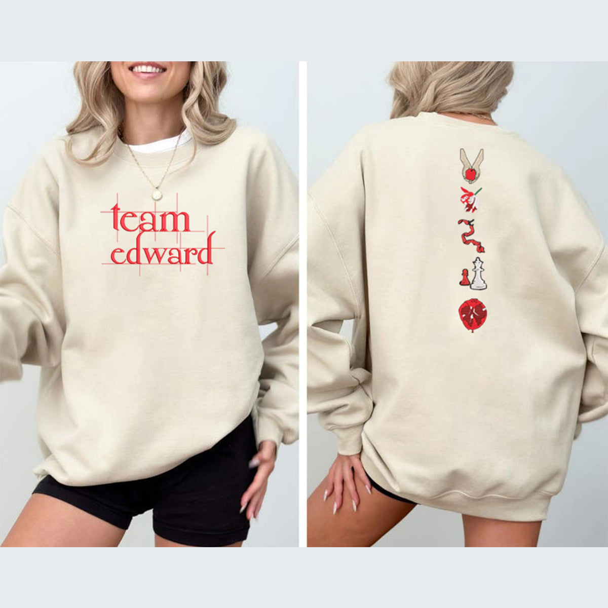 Twilight Saga embroidered crewneck sweatshirt with Edward Cullen vampire design, perfect for bookish merch collectors.