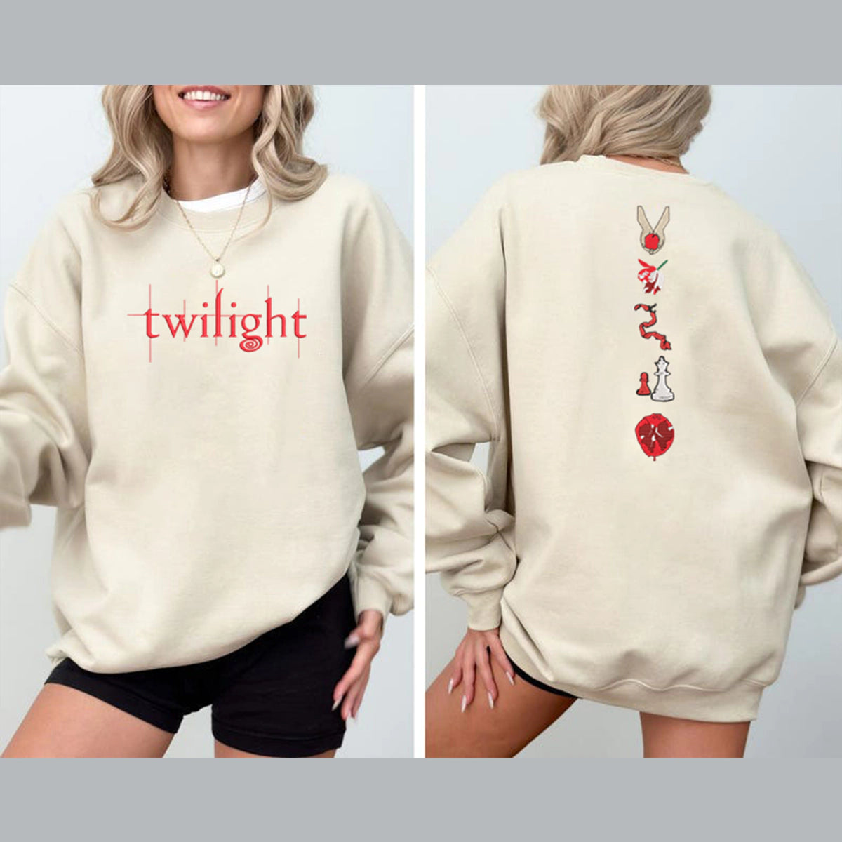 Twilight Saga embroidered crewneck sweatshirt with Edward Cullen vampire design, perfect for bookish merch collectors.