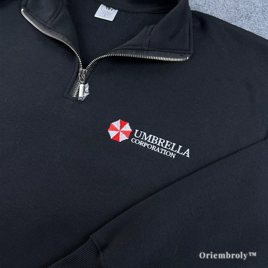 Umbrella Corporation logo embroidered quarter zip pullover