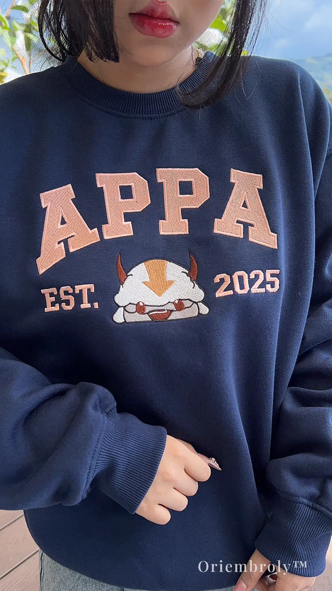 varsity style APPA embroidery lettering crewneck
