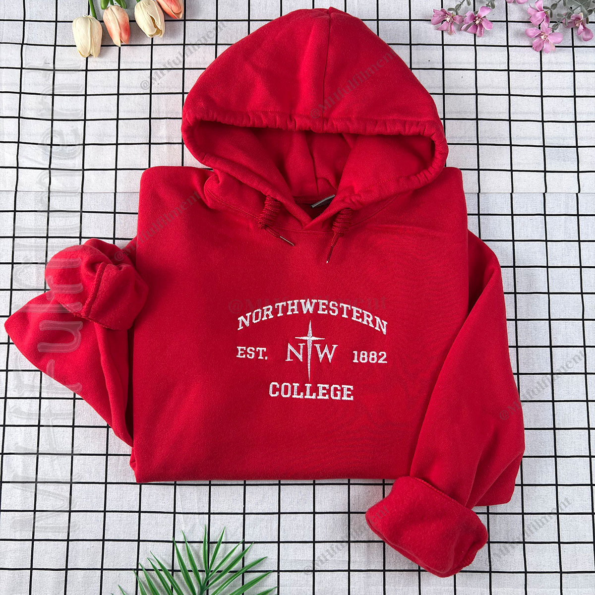Vintage style beige hoodie with university theme