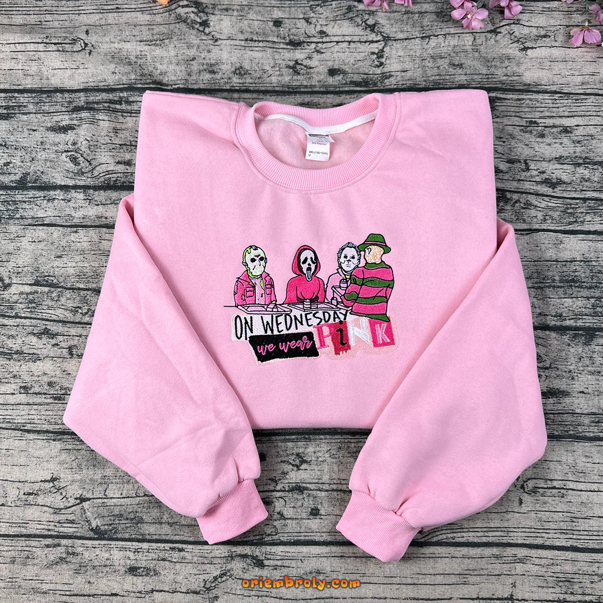 Wednesdays We Wear Pink embroidered sweatshirt Halloween