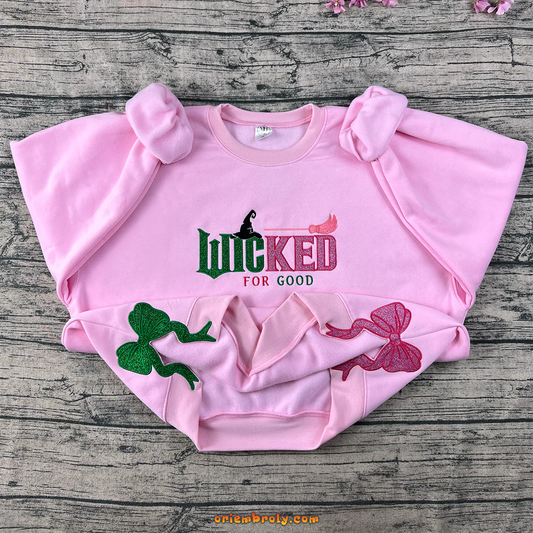 Wicked Side Bow applique sweatshirt inspired by Elphaba and Glinda