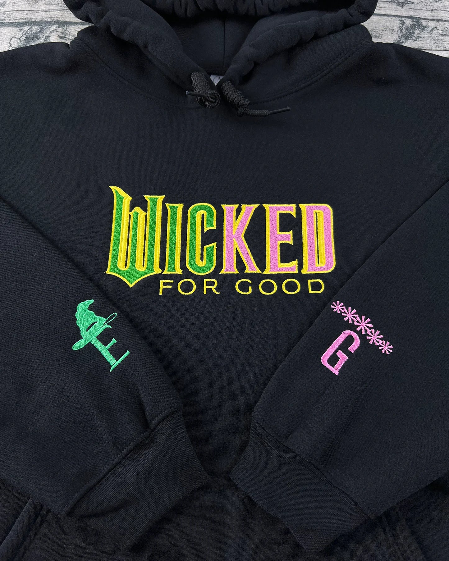 Embroidered Wicked sweatshirt with Elphaba and Glinda design, Defying Gravity shirt, cozy fan gift for Wicked Broadway and movie fans