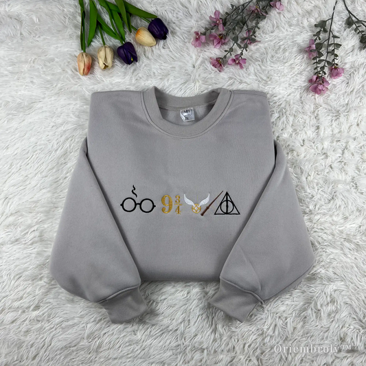 wizard symbols embroidered grey crewneck sweatshirt