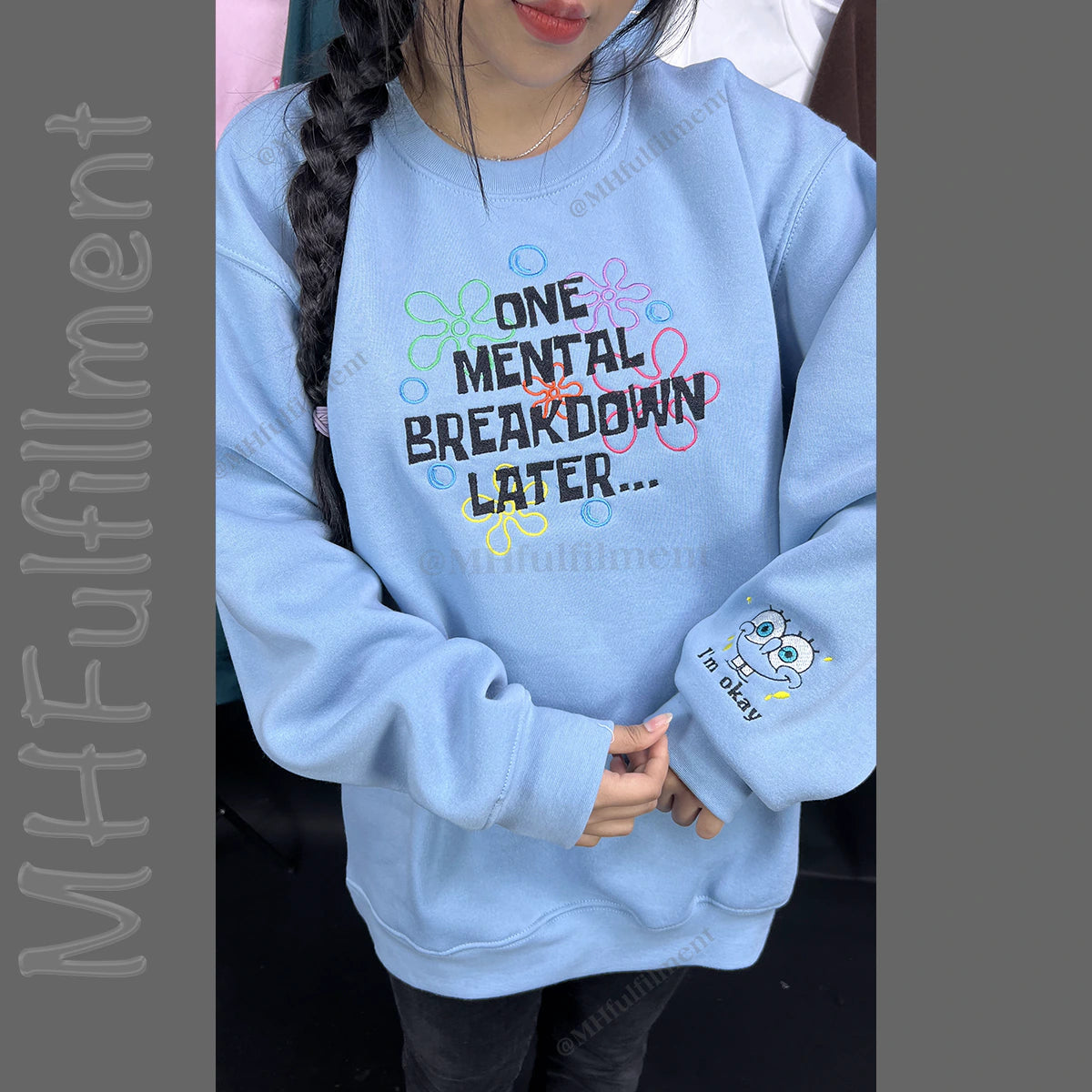 Unisex mental health embroidered pullover
