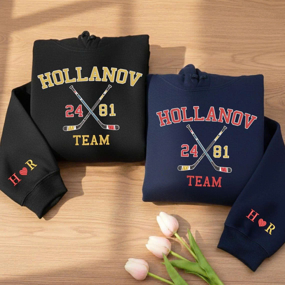 Embroidered Team Hollanov Hockey Romance Sweatshirt – Heated Rivalry Queer Hoodie, LGBT Hockey Fan Gift