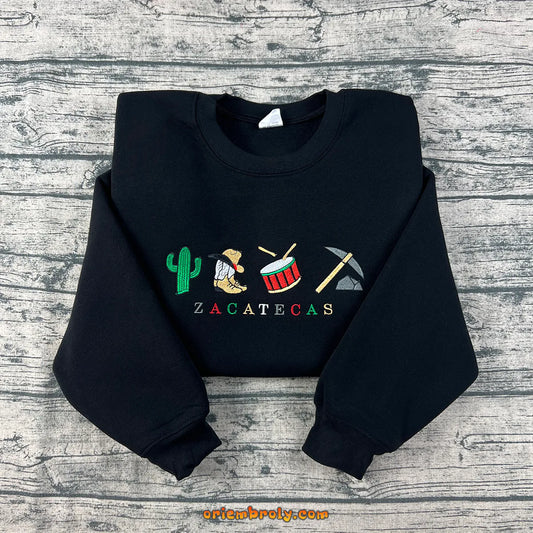 Zacatecas Mexico embroidered sweatshirt with cultural icons