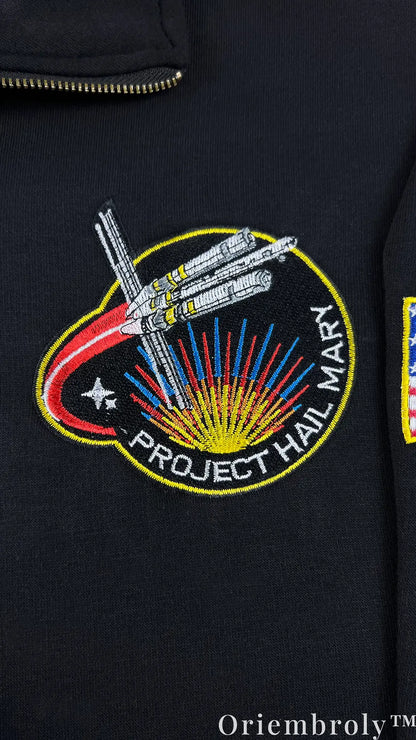 Project Hail Mary Embroidered Quarter Zip – NASA Style Mission Patch Sci-Fi Pullover