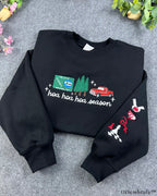 Hoa Hoa Hoa Season Red Truck Chess Apple Sleeve Embroidered Black Sweatshirt