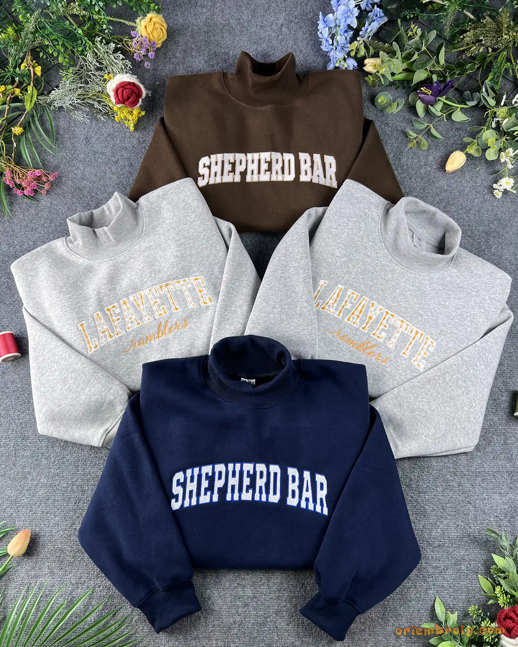 Custom Arched Varsity Collegiate Embroidered Oversized Mock Neck Sweatshirt