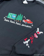 Hoa Hoa Hoa Season Red Truck Chess Apple Sleeve Embroidered Black Sweatshirt