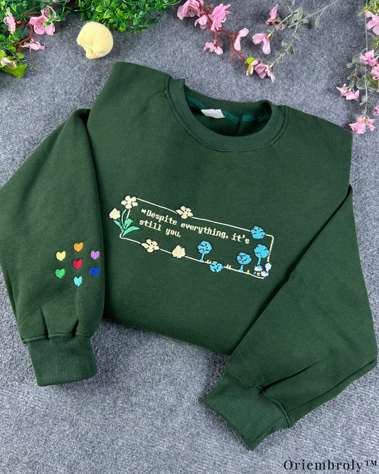 Despite Everything It's Still You Pixel Art Embroidered Forest Green Sweatshirt