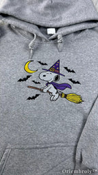 Vintage Halloween Embroidered Hoodie – Witch Puppy Moon & Bats Crewneck