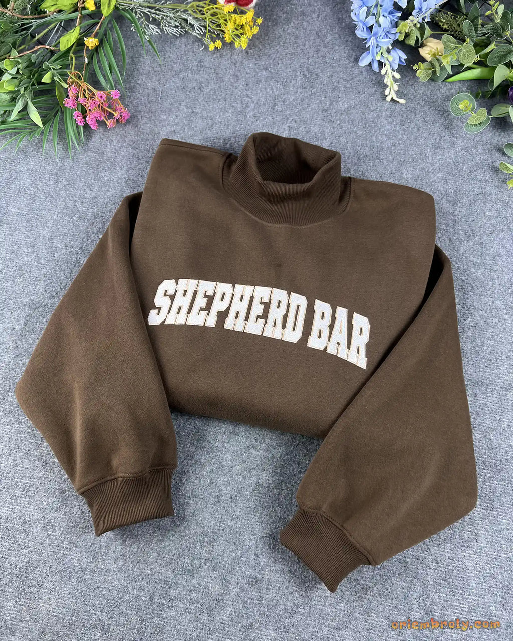 Custom Arched Varsity Collegiate Embroidered Oversized Mock Neck Sweatshirt