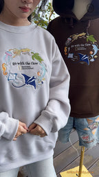 Go With The Flow Marine Life Sea Turtle Dolphin Embroidered Navy Sweatshirt