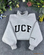Custom Arched Varsity Collegiate Embroidered Oversized Mock Neck Sweatshirt