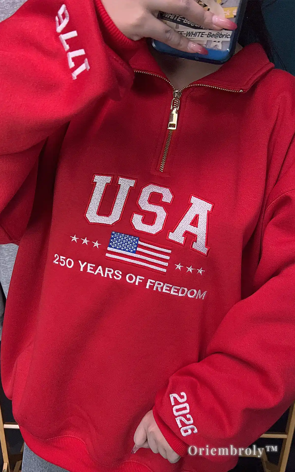 1776 2026 embroidered sweatshirt American anniversary design