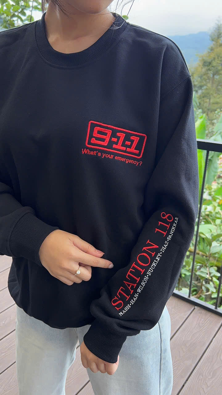 Emergency Response Embroidered Crewneck Sweatshirt, Black First Responder Drama Design