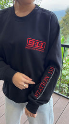 Emergency Response Embroidered Crewneck Sweatshirt, Black First Responder Drama Design