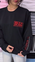 Emergency Response Embroidered Crewneck Sweatshirt, Black First Responder Drama Design